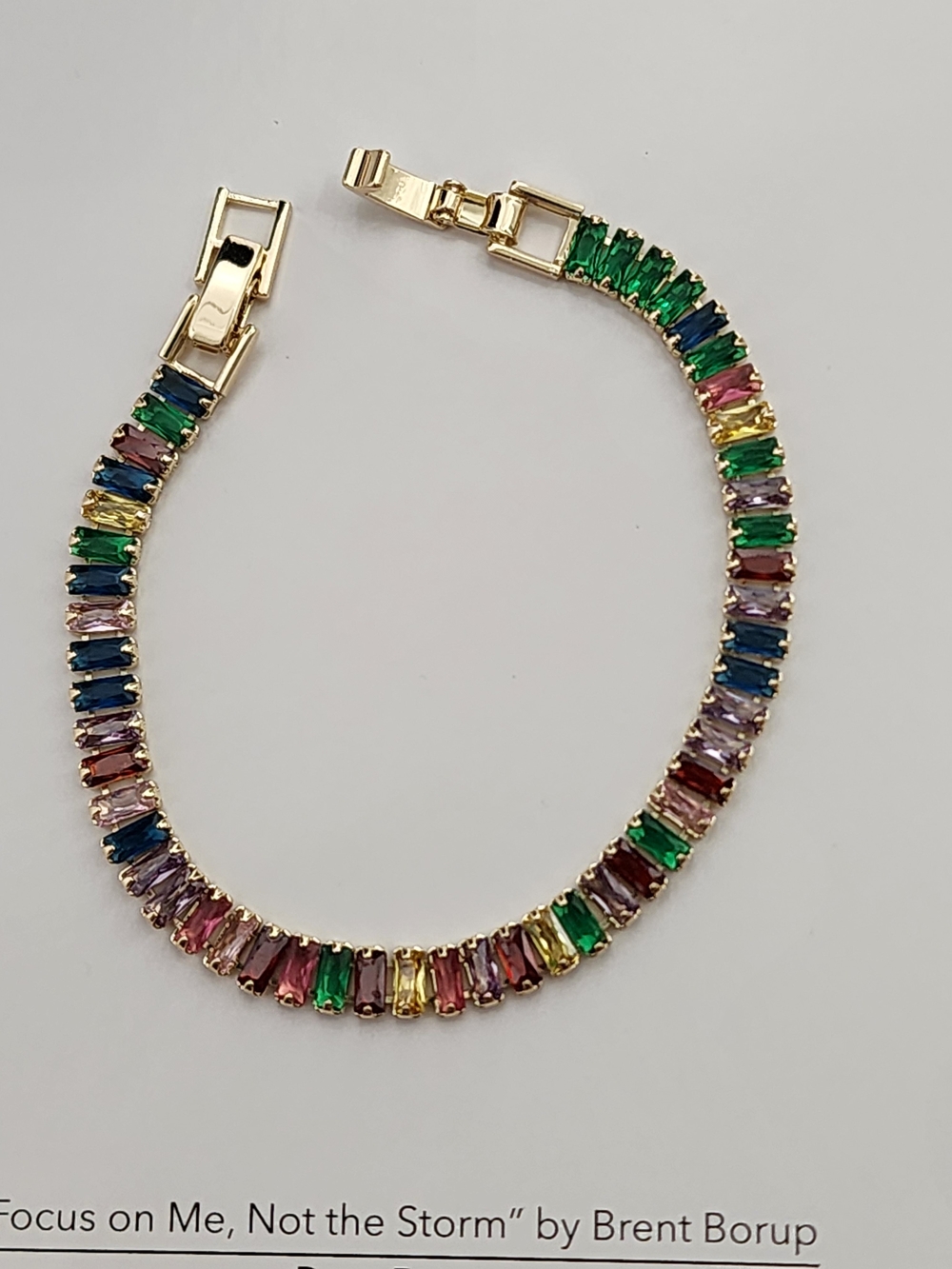 Gold Multicolor Baguette Bracelet - Vibrant Gem Chain 14k Plated